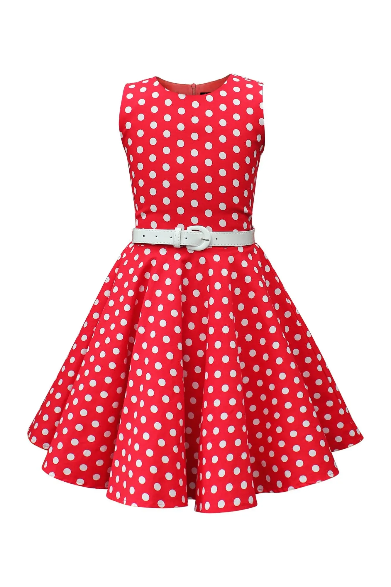 Kids 'Audrey' Vintage Polka Dot 50's Girls Dress - Red - 3 - 4 Years