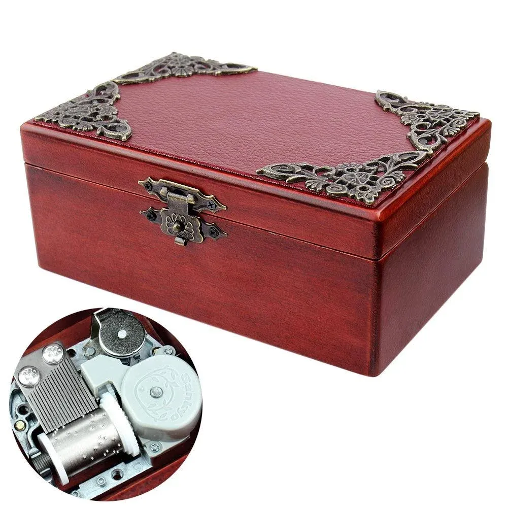 ROSIKING Wooden Music Box with Mirror Mechanism Carved Jewelry Musical Boxes Christmas Birthday Valentine's Day Gifts Plays Howl's Moving Castle-Merry Go Round of Life