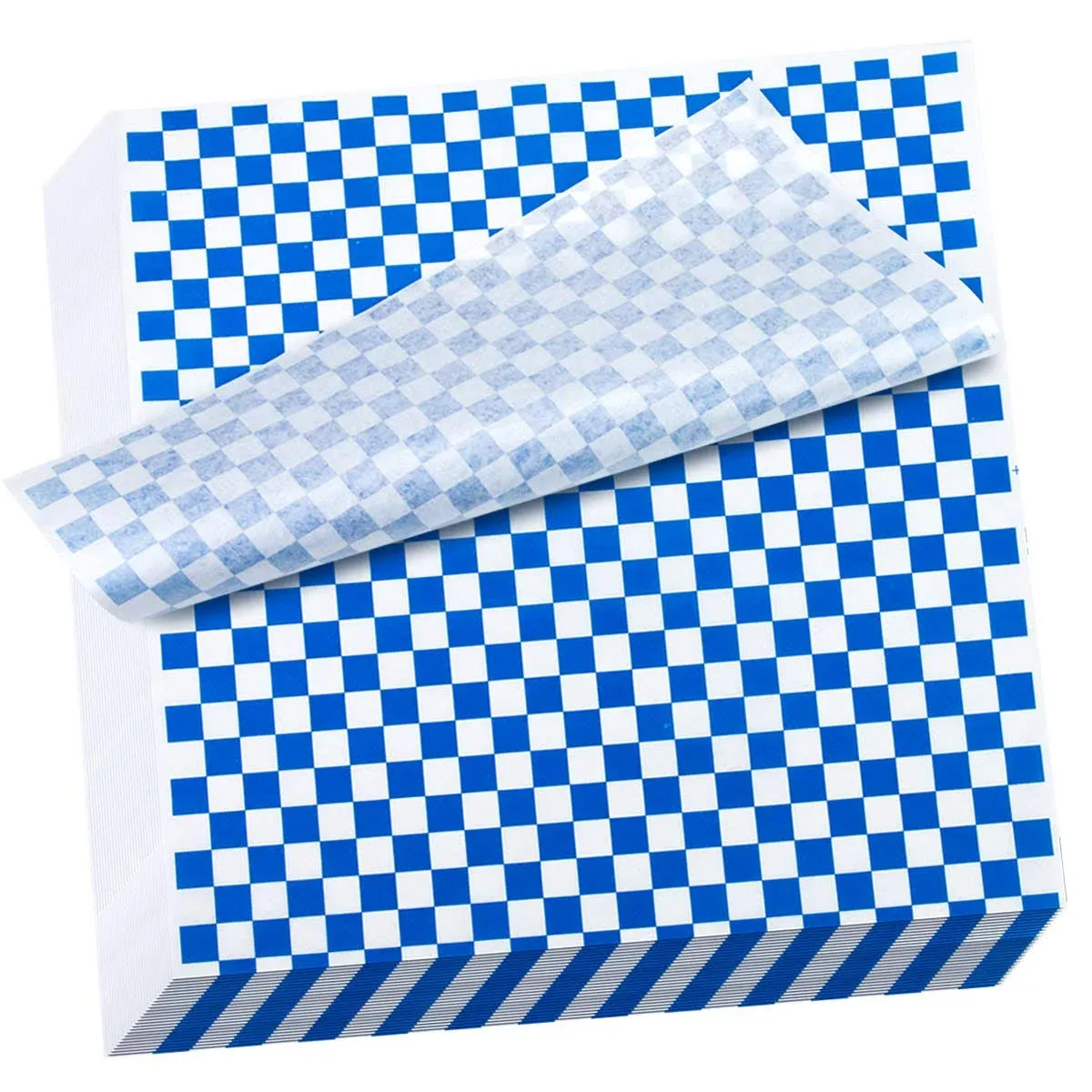 Hslife 100 Sheets Blue and White Checkered Dry Waxed Deli Paper Sheets, Paper Liners for Plastic Food Basket, Wrapping Bread and Sandwiches(11''x11.6'')