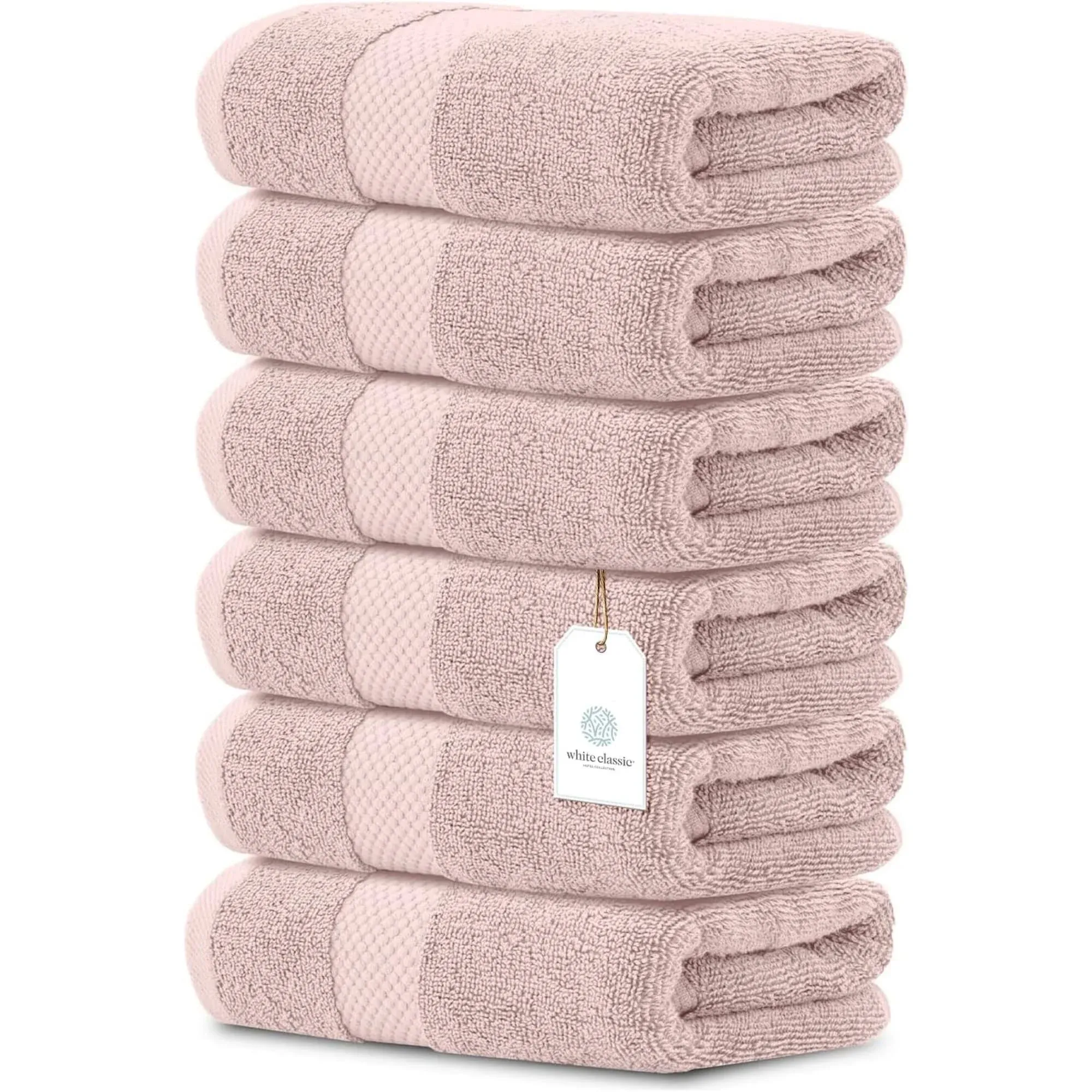 White Classic Luxury Cotton Hand Towel 16x30 - Set of 6 - Pink