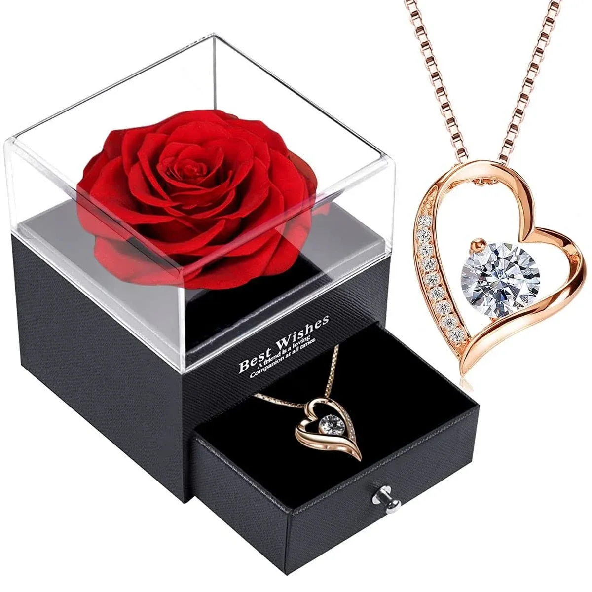 Eternal Rose Gift Box, Preserved Red Rose with Necklace,Forev<wbr/>er Red Rose with 92