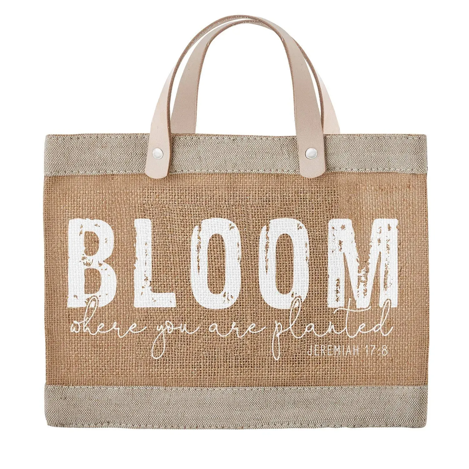 "Mini Market Tote with Genuine Leather Handles - Bloom Where You're Planted"