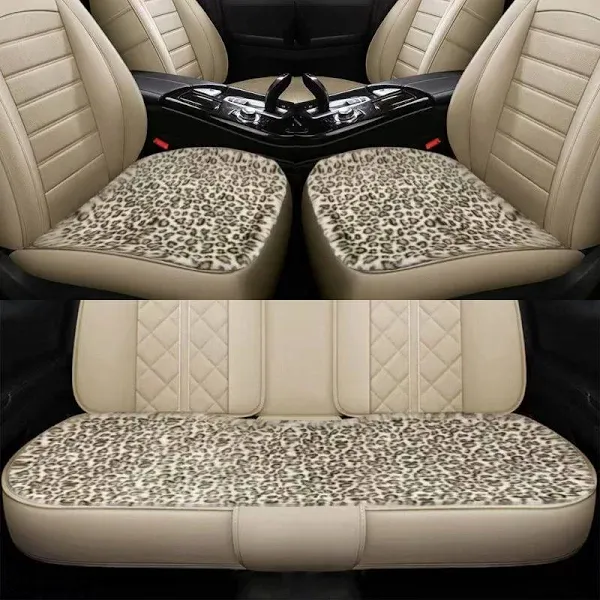 Big Ant 3 Pieces Leopard Print Car Seat Cover Set Soft Fluff Cheetah Covers ...