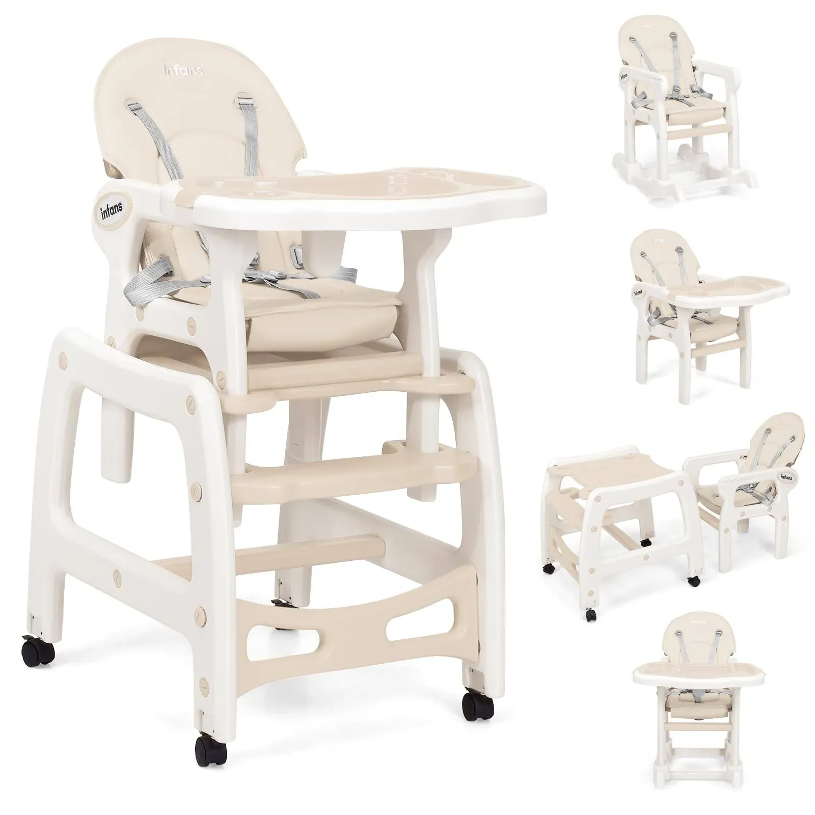 INFANS 5 in 1 Baby High Chair, Convertible Toddler Table Chair Set, Ro