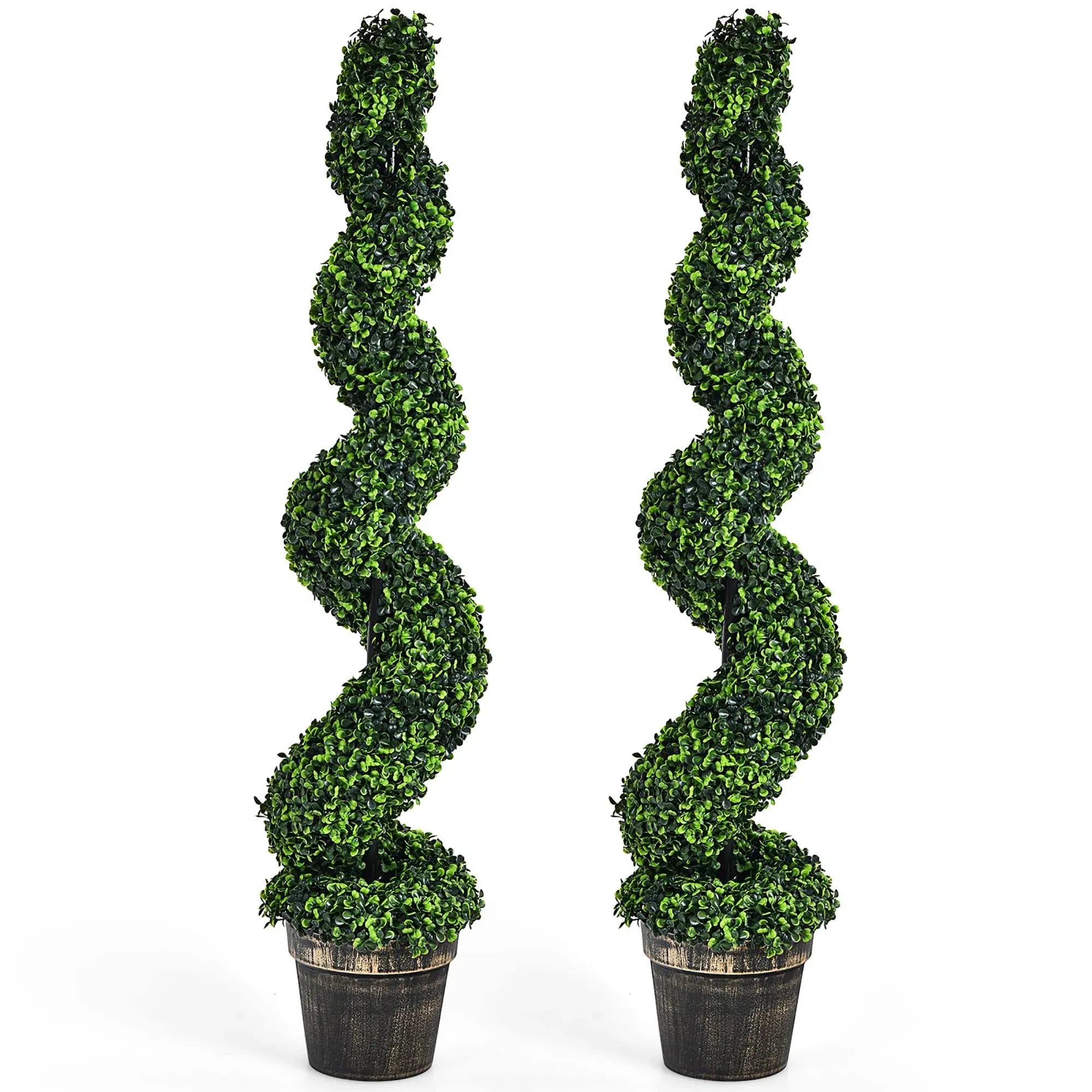 COSTWAY 2 Pack 4Ft Artificial Spiral Boxwood Topiary Tree Indoor Outdoor Decor