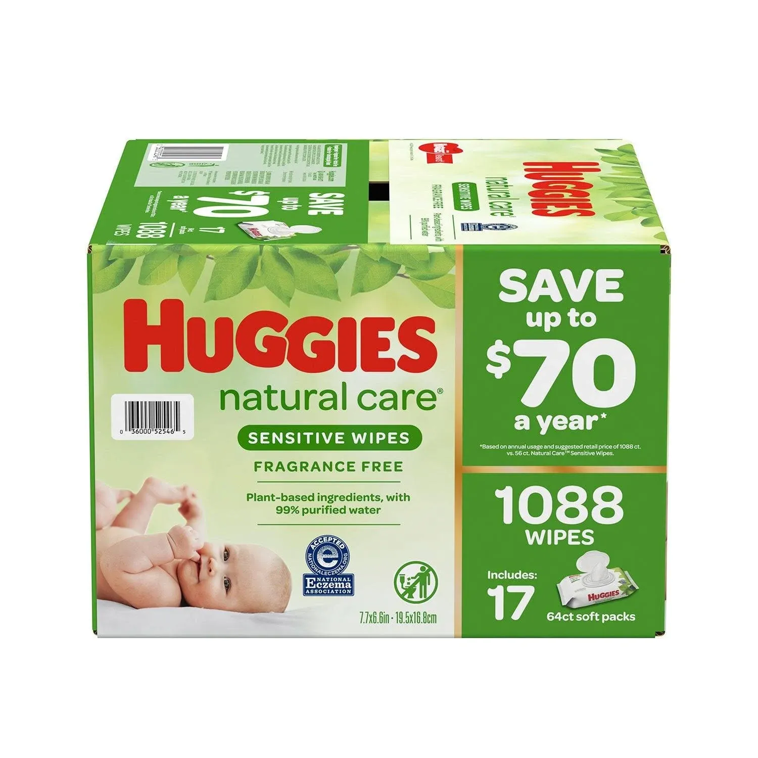 Huggies Natural Care Sensitive Baby Wipes, Unscented, Hypoallergenic, 99% Purified Water, 10 Flip-Top Packs (560 Wipes Total)