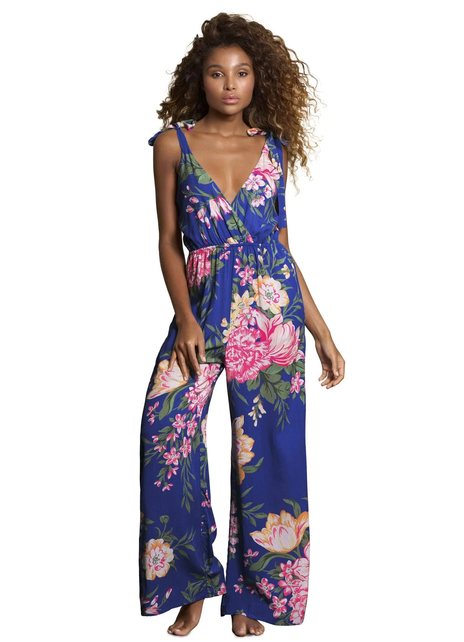 Maaji Floral Low Back Cover-Up Jumpsuit Blue