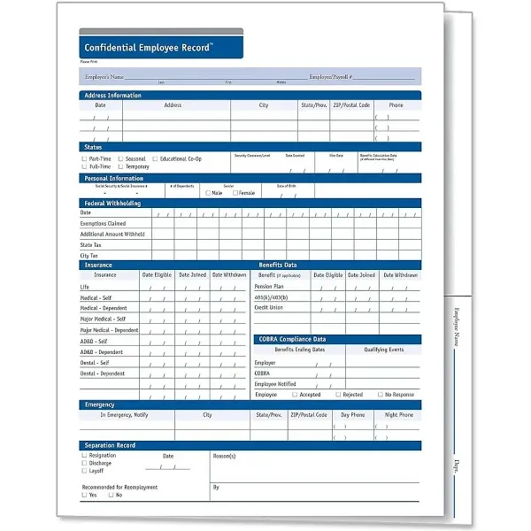 ComplyRight 1-Part Confidential Employee Record Folder A0503