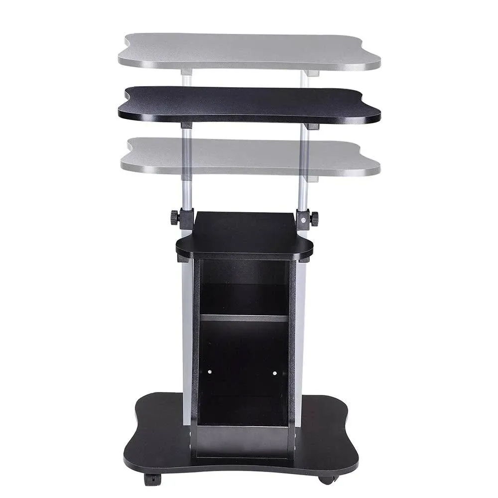 Yescom Adjustable Height Rolling Mobile Stand Laptop Desk Cart w/ Storage Office ...