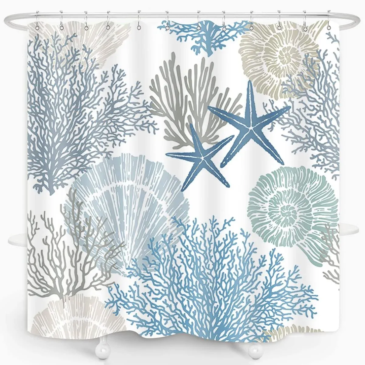 Nautical Seashell Shower Curtains Starfish Coral Beach Coastal Bath Curtain O