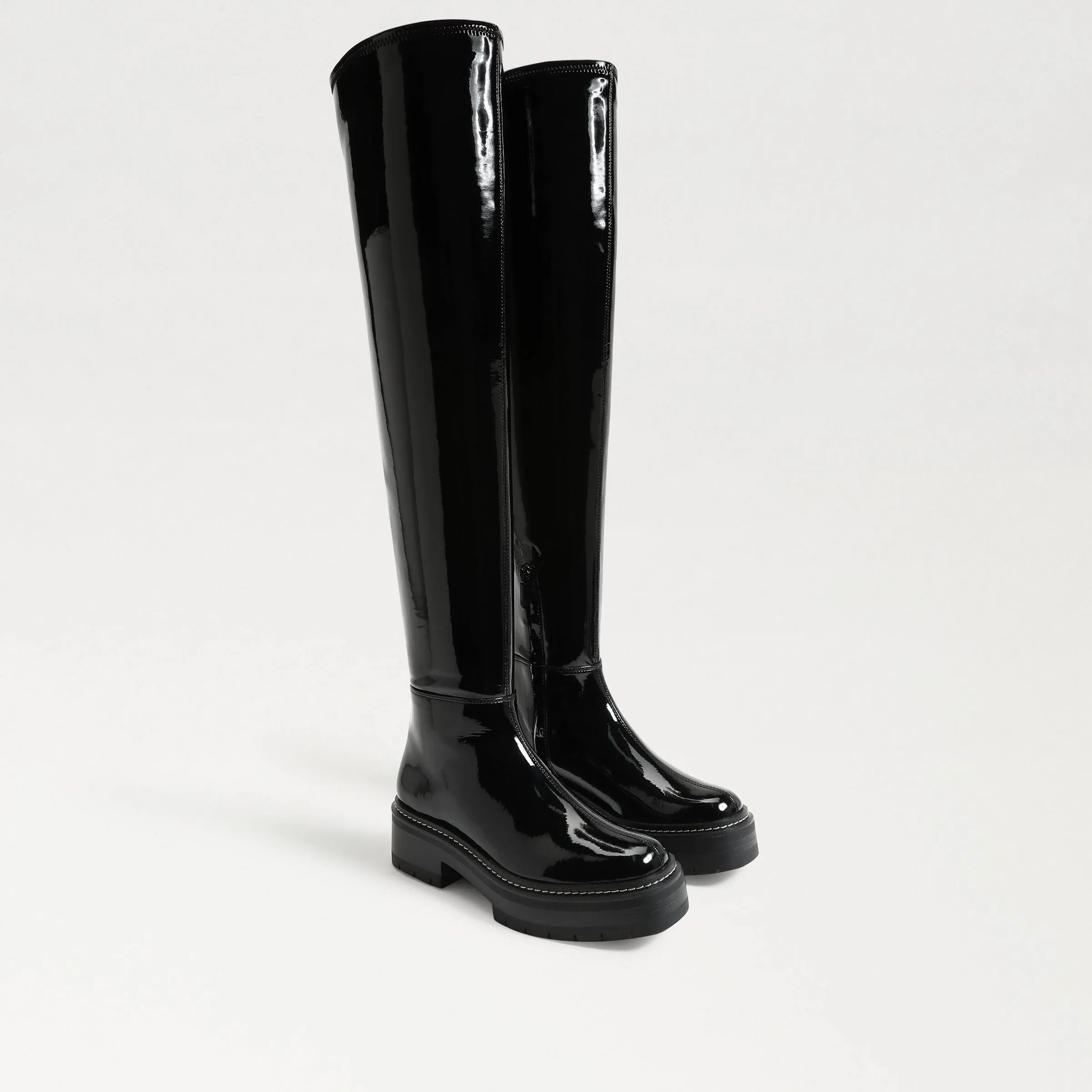 Sam Edelman Lydia Black Chunky Lug Sole Rounded Toe Over The Knee Fashion Boots