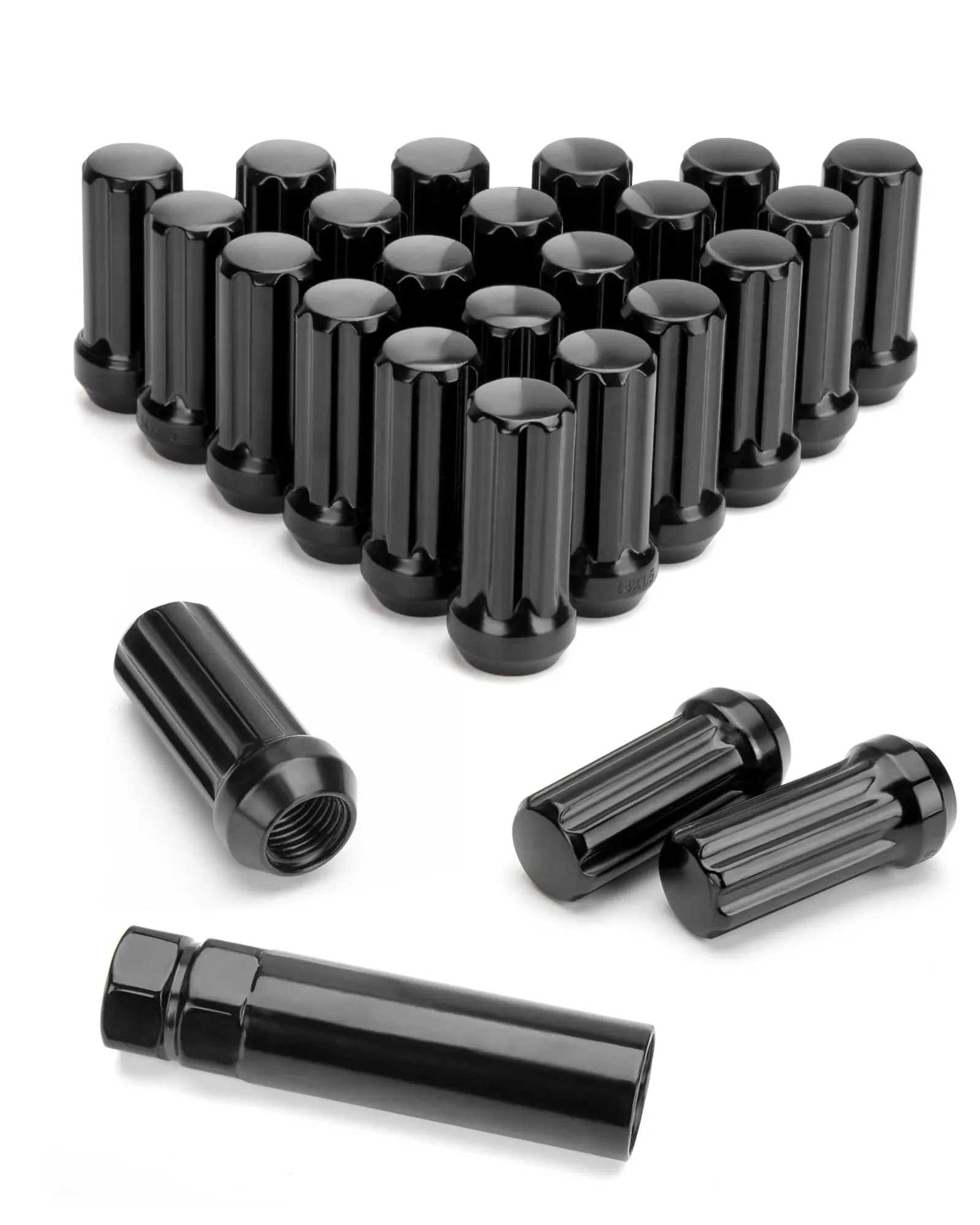 KSP M14X1.5 Wheel Lug Nuts 24PCS，14mmx1.5 Black Lug Nut Closed End, 24x Conical/Cone Bulge Seat Wheel Nut Accessories Compatible with Silverado 1500 F150 Sierra 1500 with Socket Key