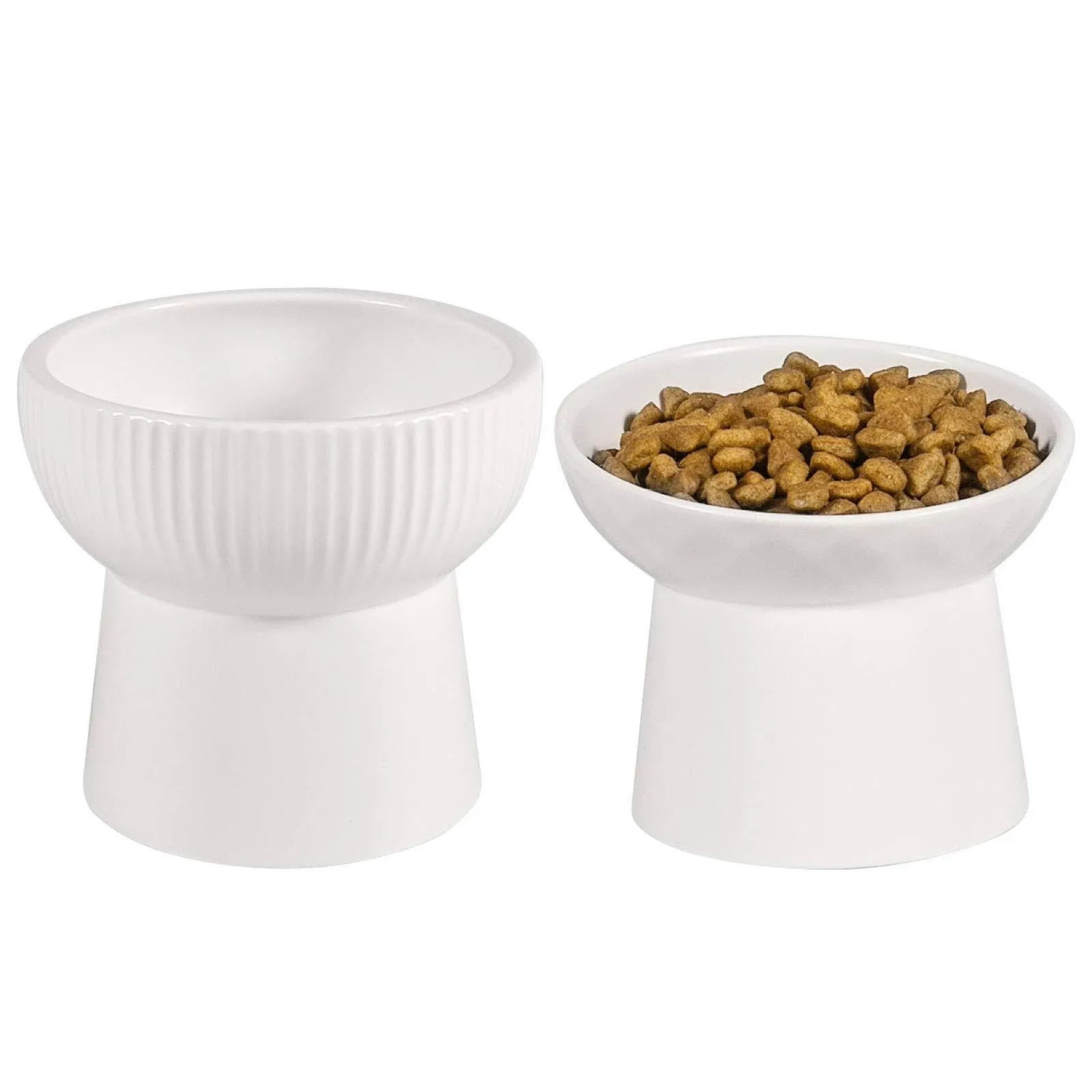 Ceramic Cat Food and Water Bowl Set, Raised Tilted Cat Feeder Dishes with Stand, Elevated Pet Food Bowl for Cats and Small Dogs, Anti Vomiting & Reduce Neck Burden