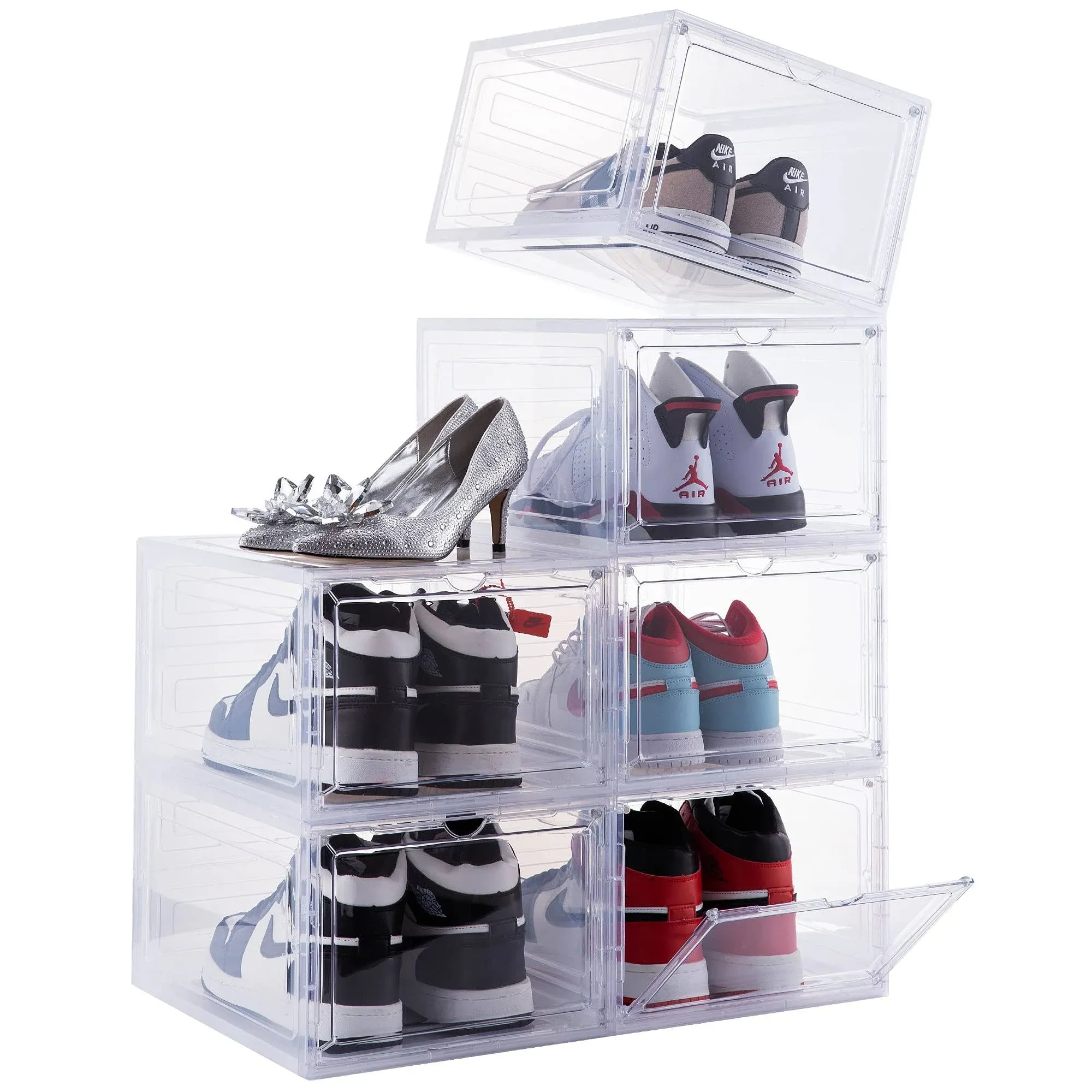 Attelite Drop Front Plastic Shoe Box with Clear Door (Set of 6)