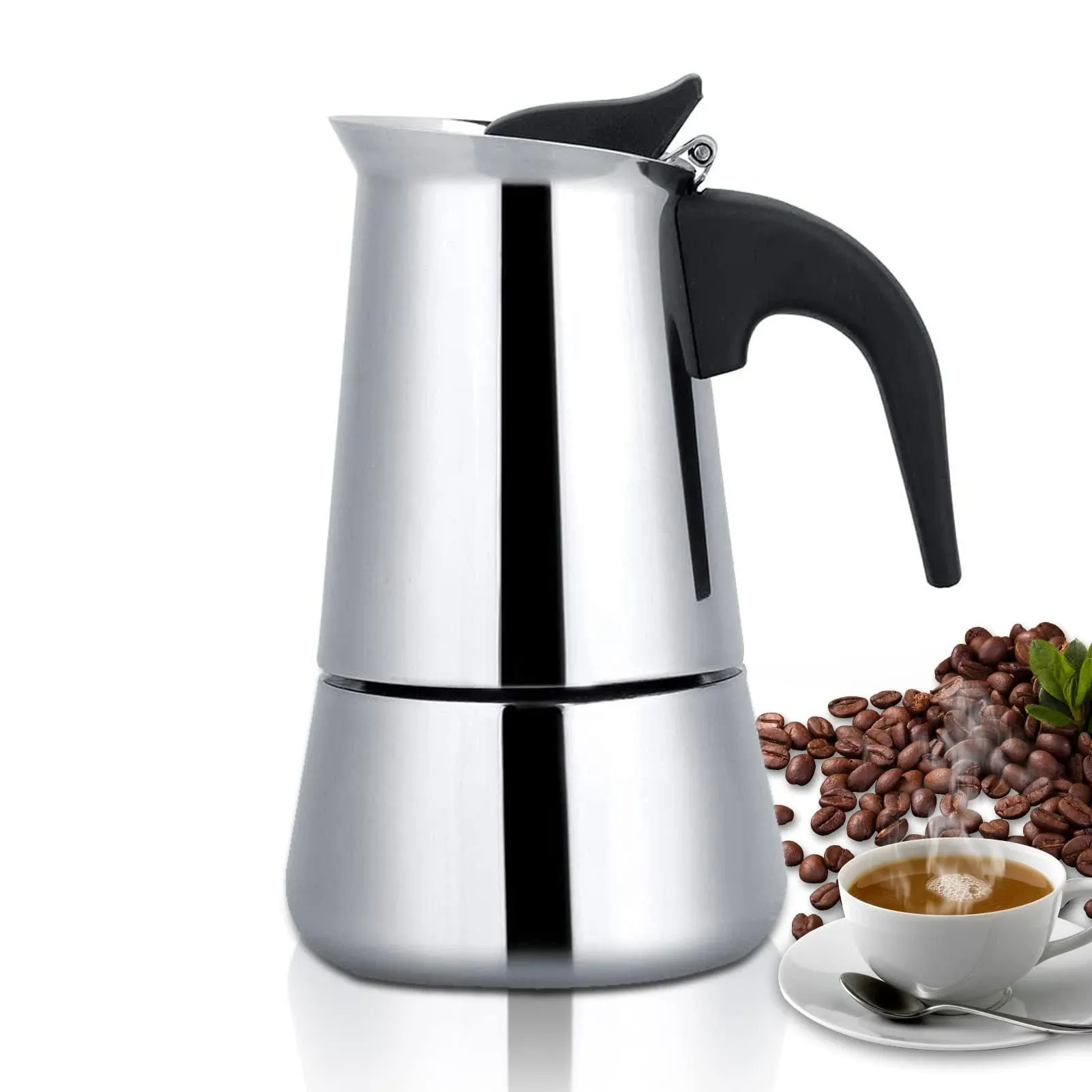 Stainless Steel 9-Cup Stovetop Moka Pot Espresso Maker for Induction and GasElectric Stoves