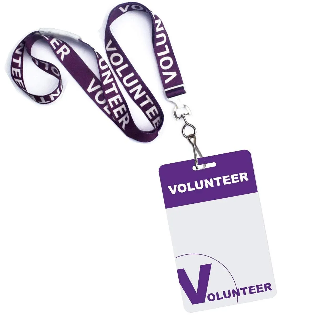 Bulk 25 Pack - Volunteer Lanyards with Badges - Identification for Volunteers - Heavy Duty Plastic Name Tags with Breakaway Lanyard for Church, Events, School & More! by Specialist ID (Purple)