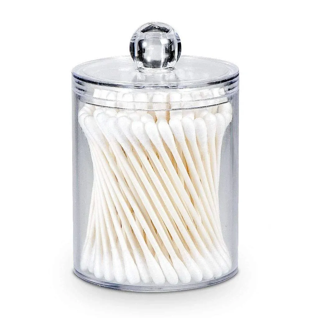 AXX Qtip Dispenser Apothecary Jars Bathroom - Qtip Holder Storage Canister Clear Plastic Jar for Cotton Ball,Cotton Swab,Q-Tips,Cotton Rounds