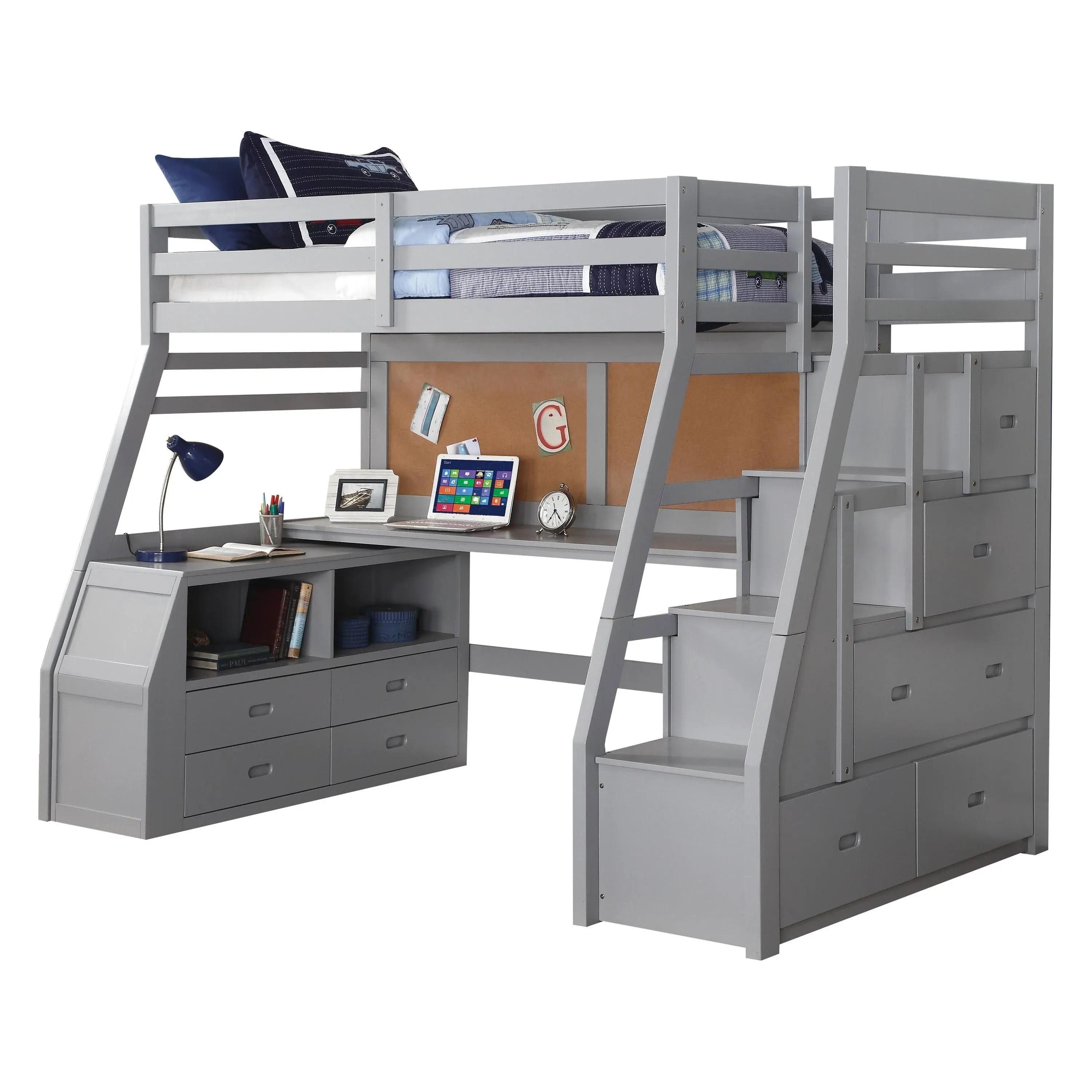 Acme Jason II Wooden Twin Storage Loft Bed in Gray