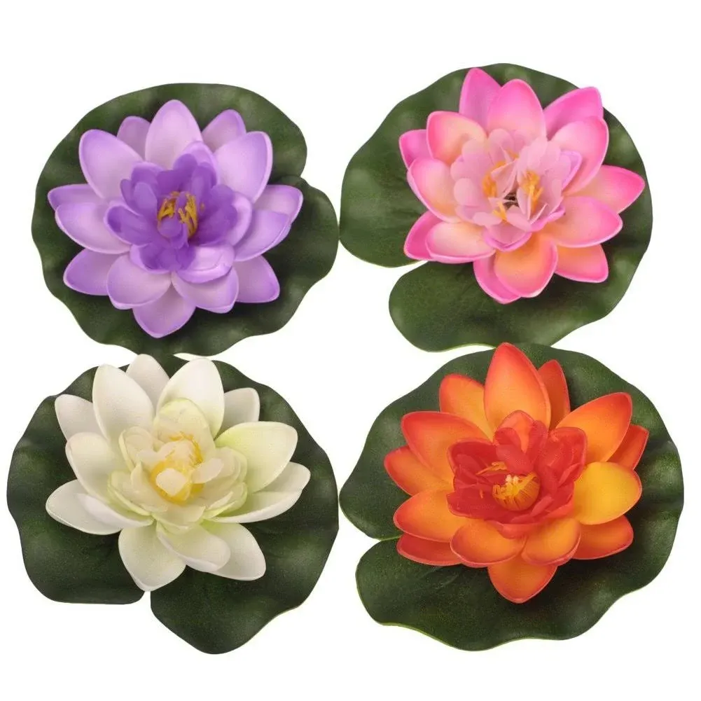 Ewanda Store Set of 4pcs Floating Pond Decor Water Lily/Lotus Foam Flower