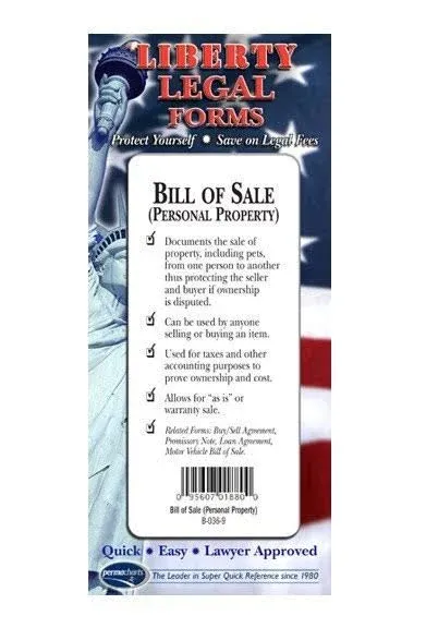 Bill of Sale Forms (Personal Property) Legal Forms Kit - USA - by Permacharts