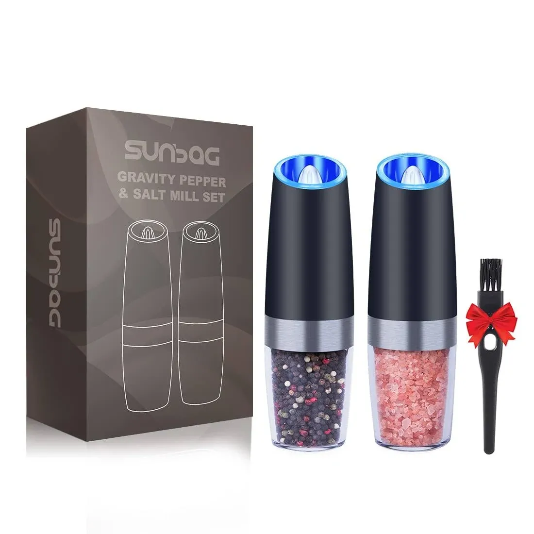 Gravity Electric Salt and Pepper Grinder Set,Battery Operated Automatic Salt ...