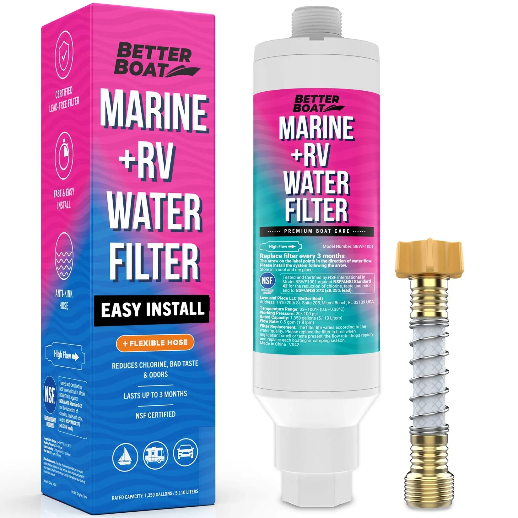 Inline RV Water Filter for Hose NSF Certified Marine Grade Campers and RV Water Filter Inline for Garden Hose with Flexible Hose Protector