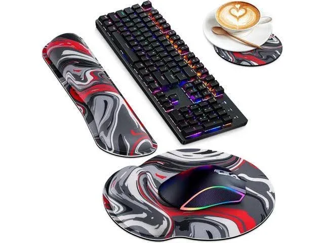 Mouse Pad Wrist Support Set, Canjoy 3-in-1 Keyboard Wrist Rest+Ergonomic Mouse Pad + Coaster, Gel Wrist Rest for Computer Keyboard and Mouse Pad Set,