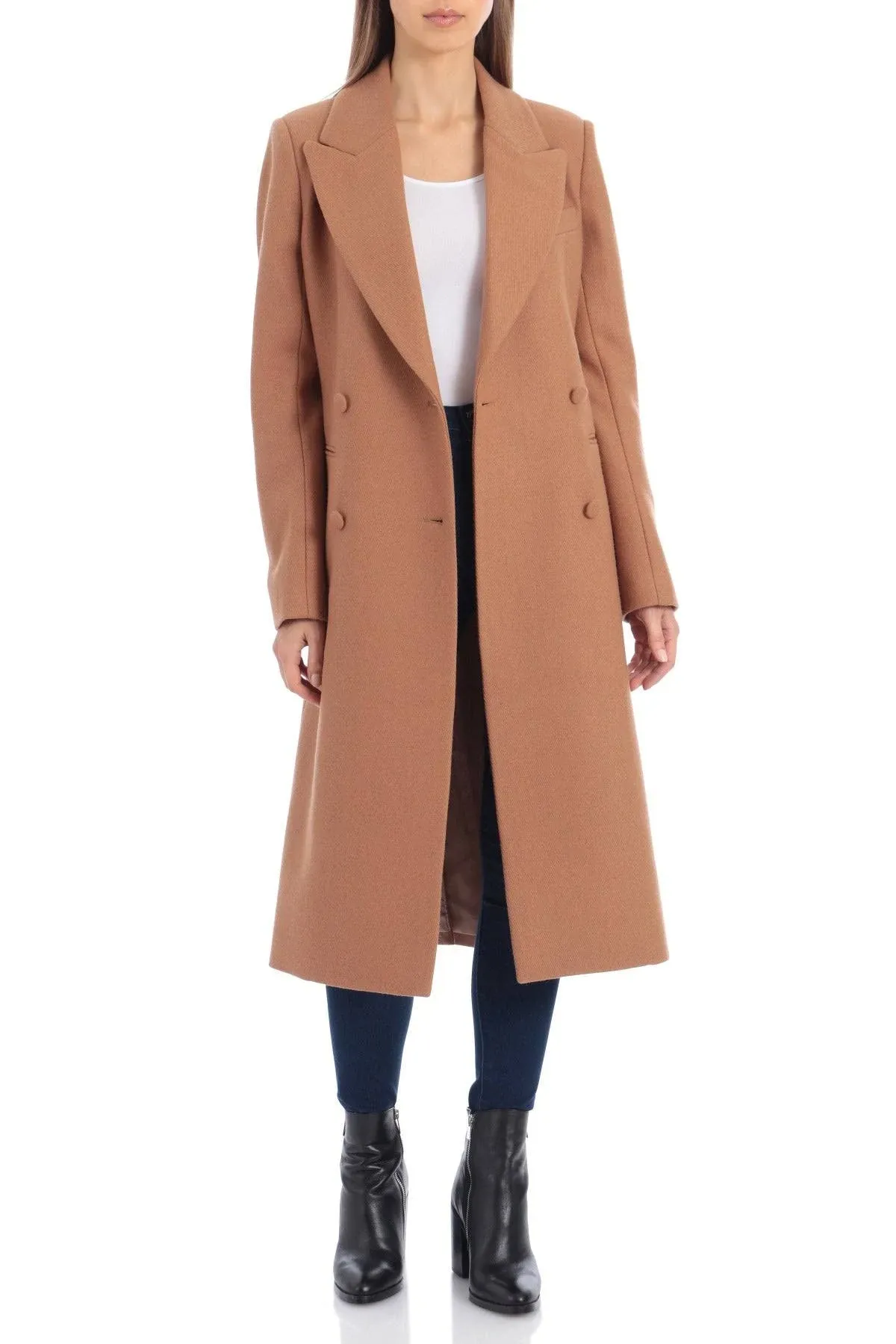 Womens Double-Breasted Structured Wool Coat