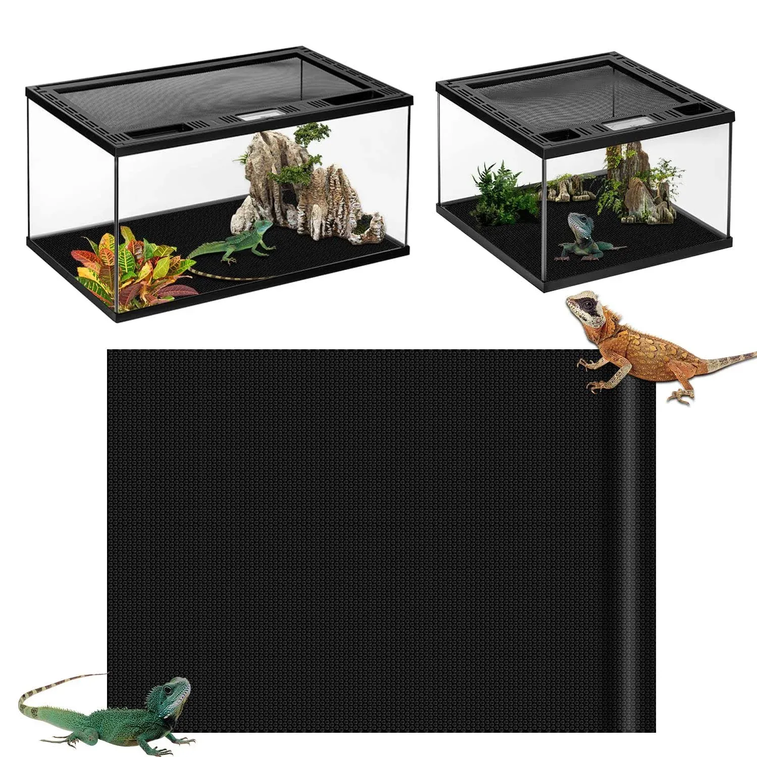 Hoplaep Bearded Dragon Tank Accessories, 17.5X120 Inches Bearded Dragon mat Flooring Reptile Carpet Substrate for Lizard, Iguana, Snake, Tortoise, Non-Adhesive Reptile Habitat Bedding, Black