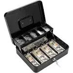 Cash Box with Lock Key and Money Tray Large Money Box for Cash Metal Lock Box