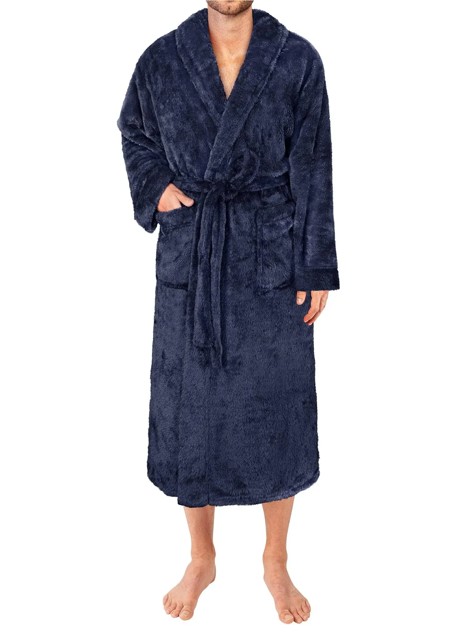 PAVILIA Men's Plush Fluffy Fleece Bathrobe with Pockets