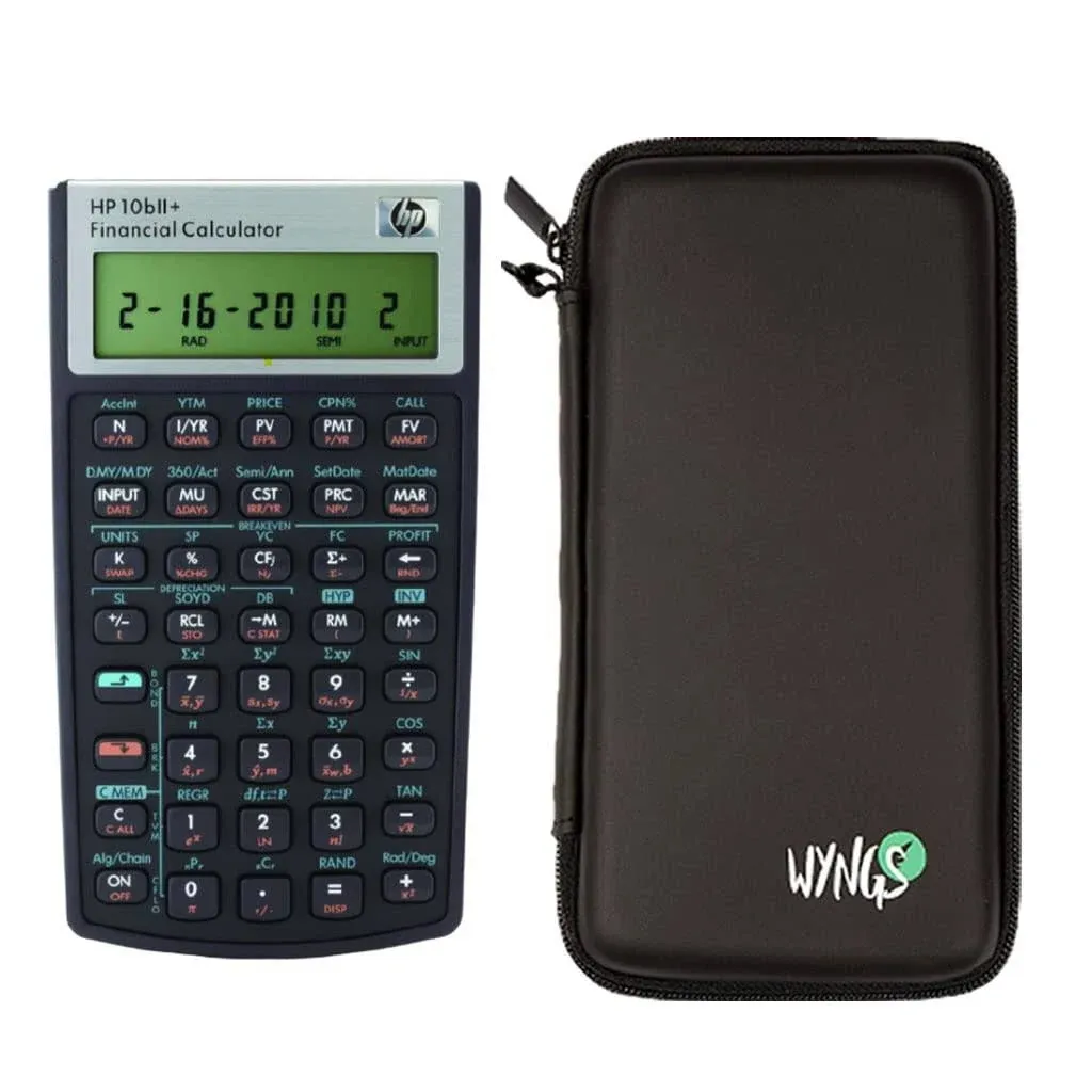 HP 10B II Plus/Hewlett Packard 10BII+ Financial Scientific Calculator + WYNGS Protective Case Black