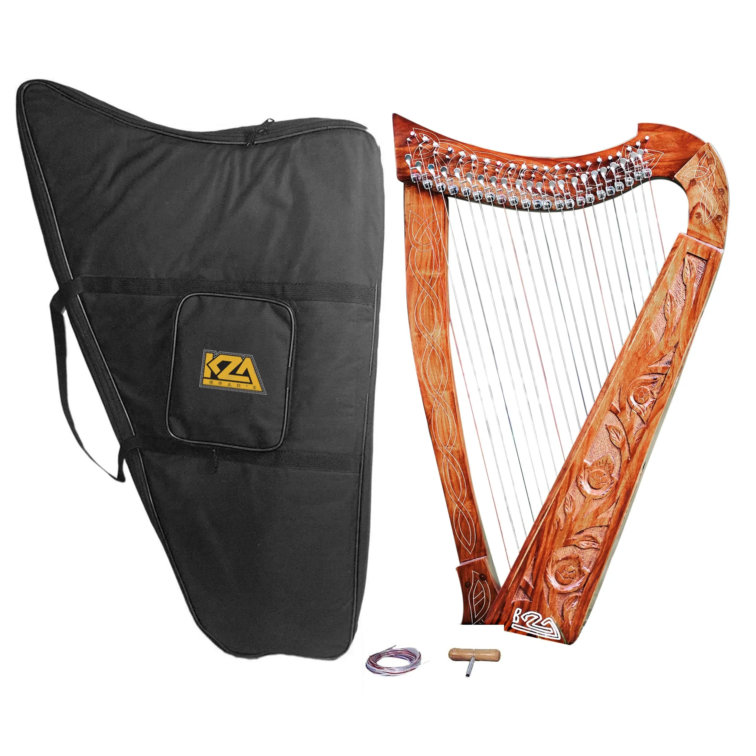 KZA Brad's 38 Inches Big 22 String Harp Solid Rosewood with Key Extra Strings & Carrying Case Great for Teenagers