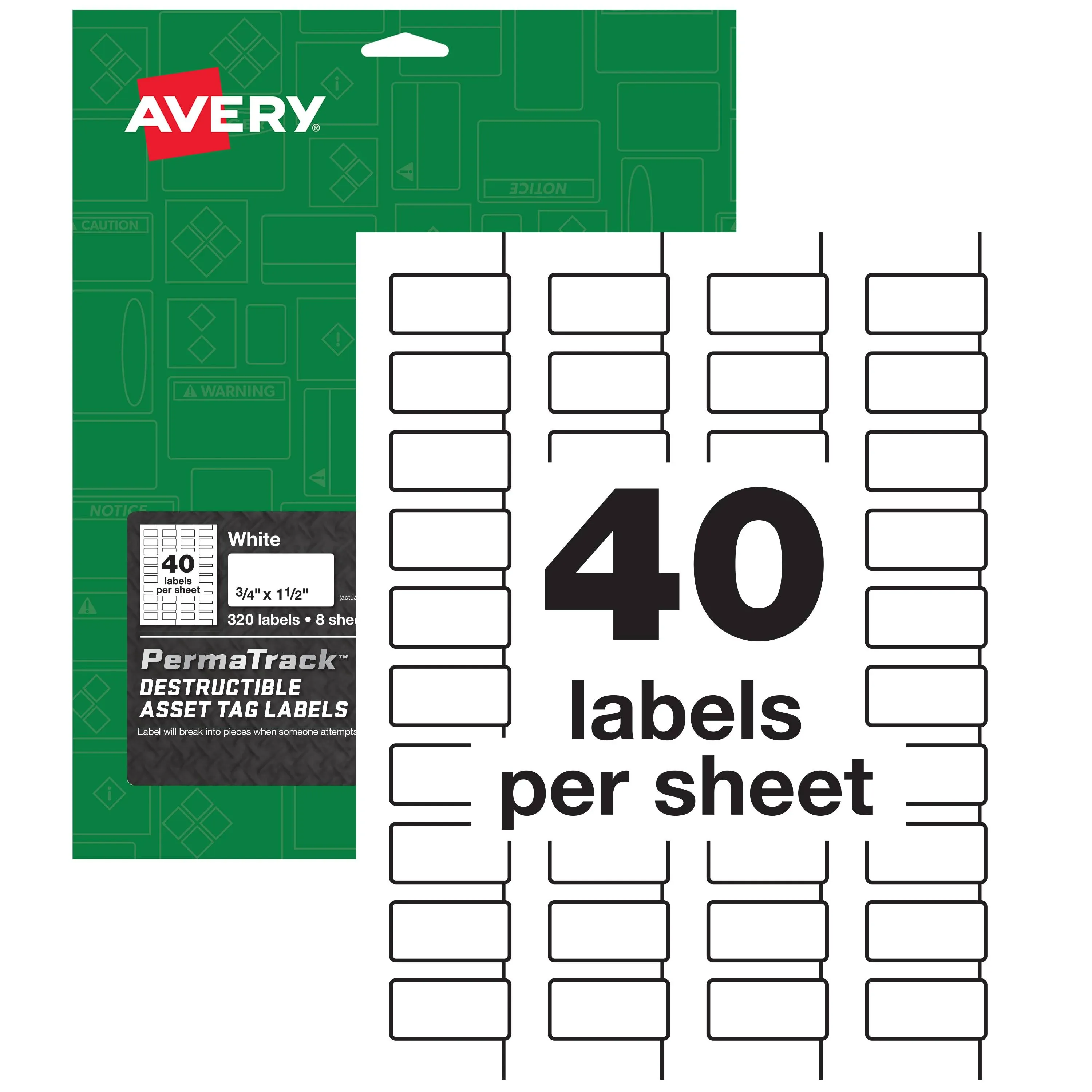 Avery PermaTrack Destructible Asset Tag Labels, Laser Printers, 0.75 x 1.5, White ...