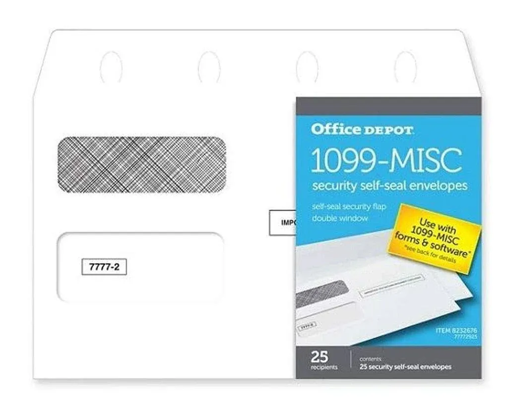 Office Depot 1099-MISC Security Self-Seal Envelopes - Pack of 25 - Brand New