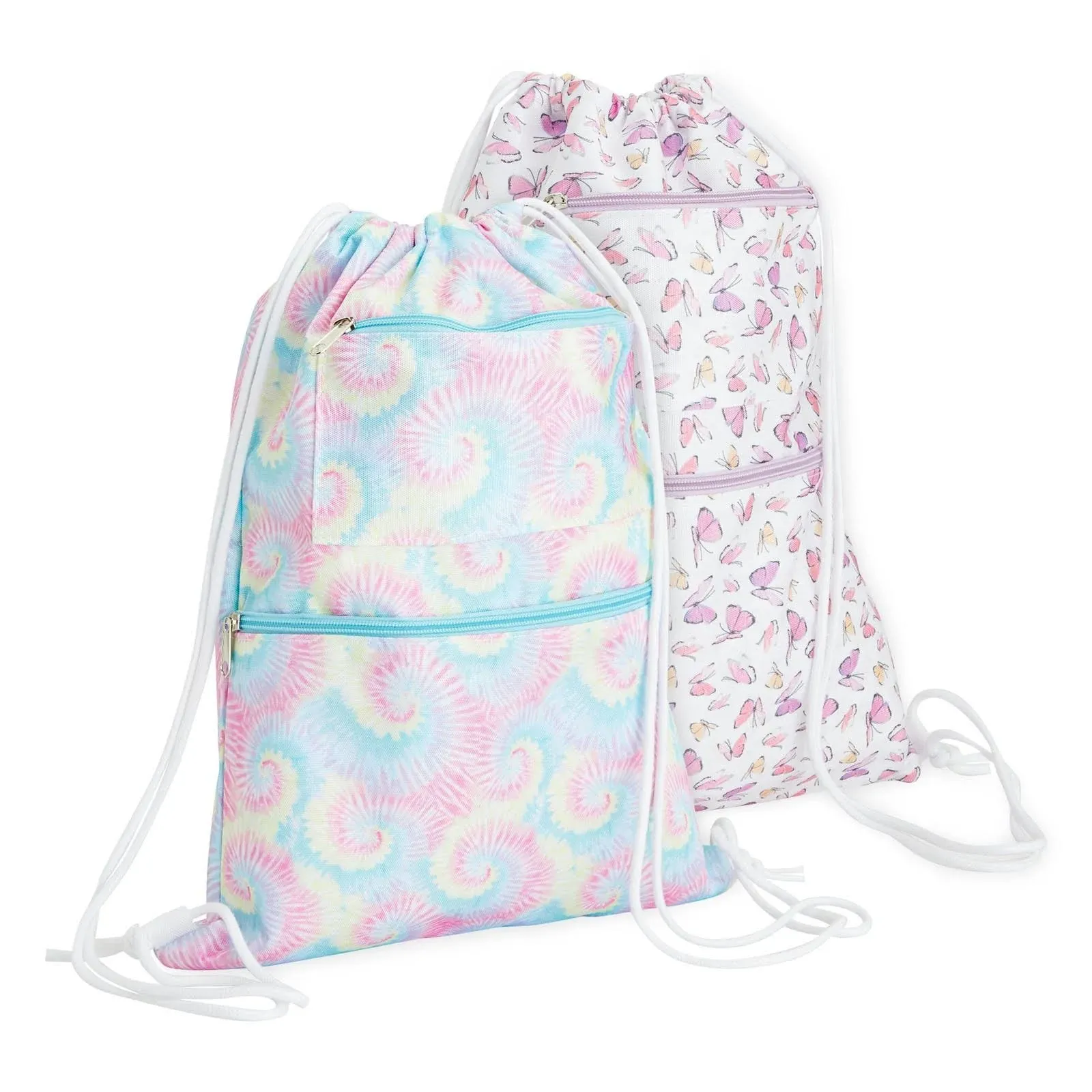 2 Pack Cinch Sack Drawstring Backpack for Beach Trips, 13x17 in, 90s Theme Print