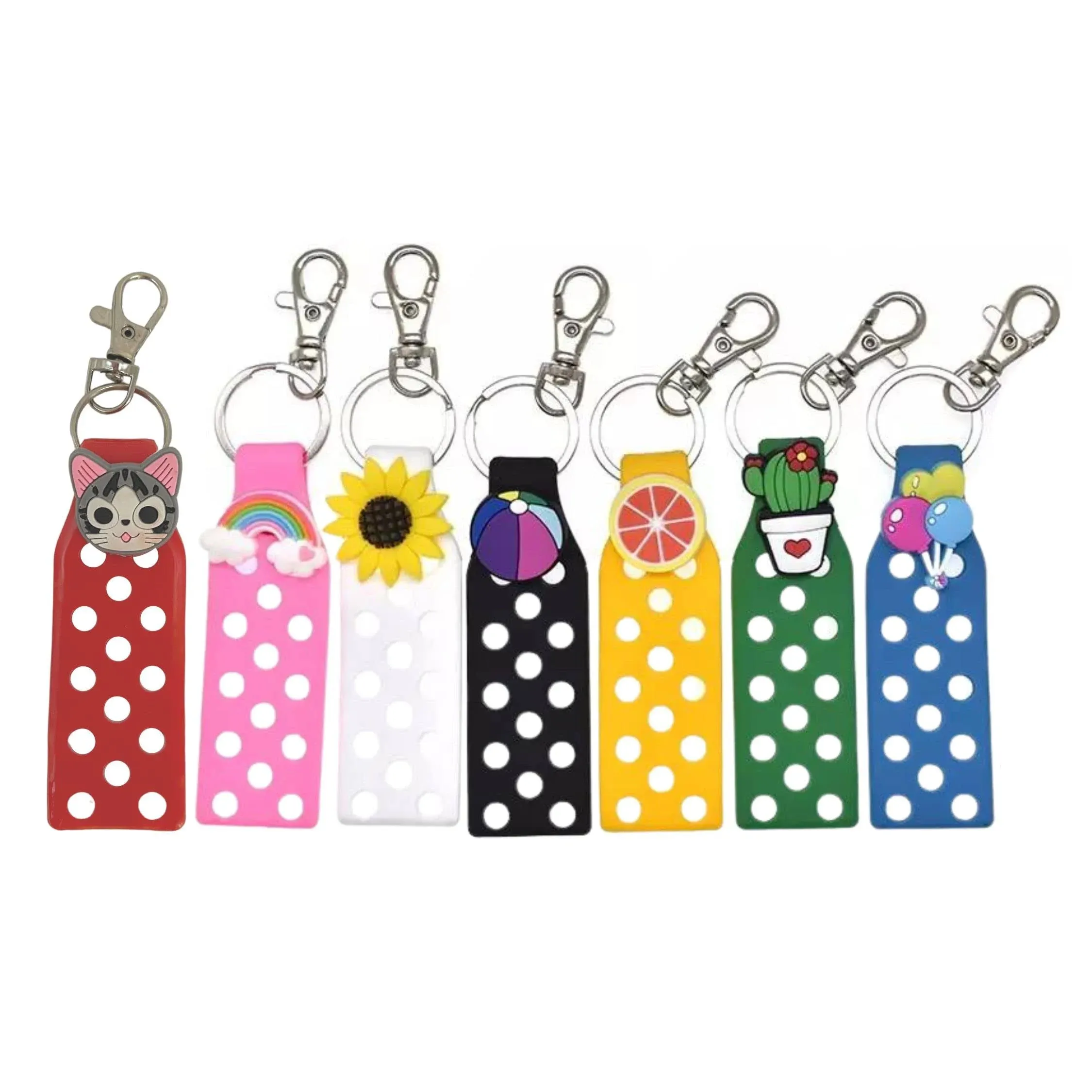 Lashicorn Shoe Charm Keychain Holder for Jibbutz Compatible with Croc Shoe Charms | 7 PK 1 Each Color | Black, Red Green, Green, Blue, Yellow, Pink, White