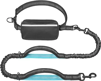 iYoShop Hands Free Dog Leash with Zipper Pouch, Dual Padded Handles and Durable Bungee for Walking, Jogging and Running Your Dog