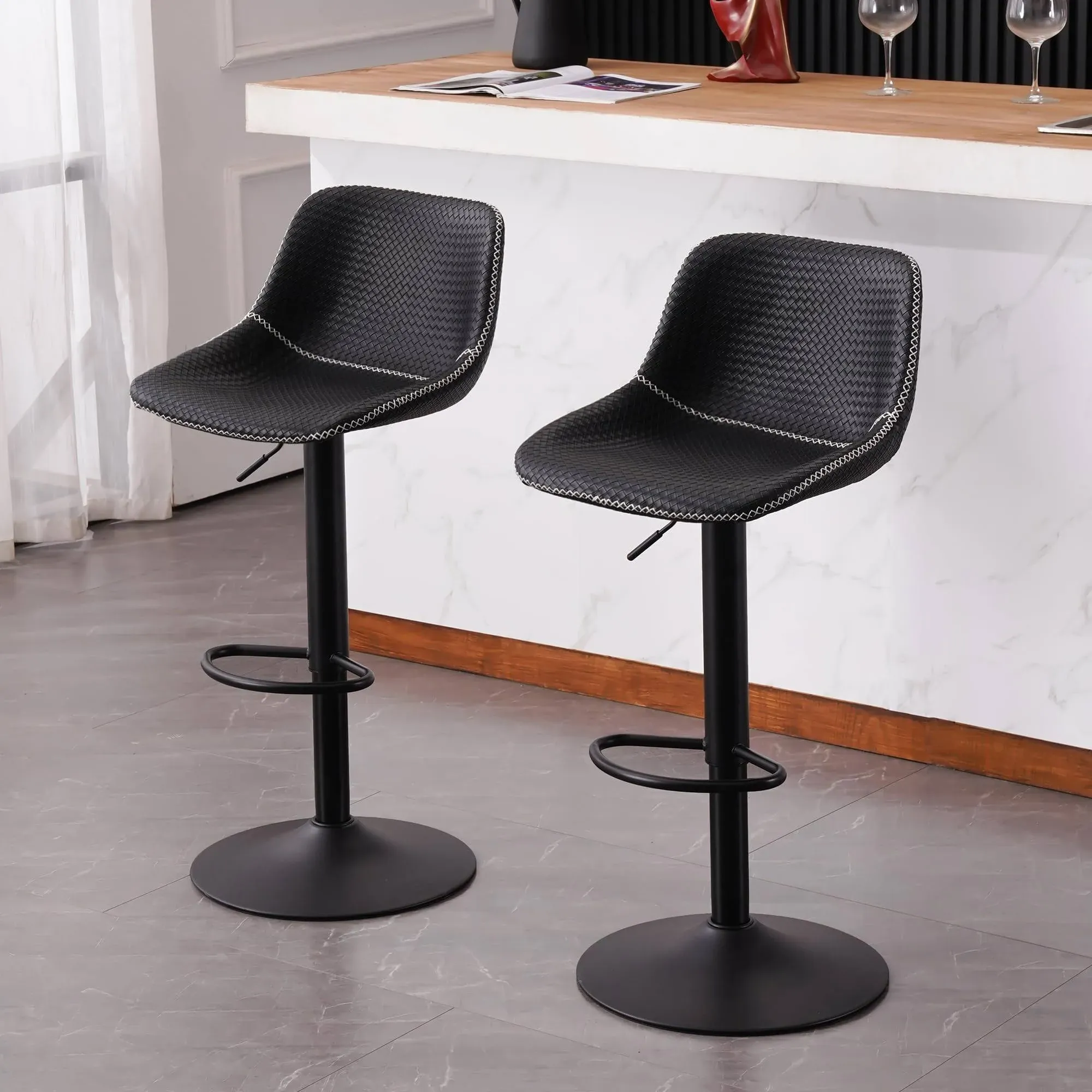 YOUNUOKE Bar Stools Set of 2 Black Barstools Adjustable Counter Height 24”