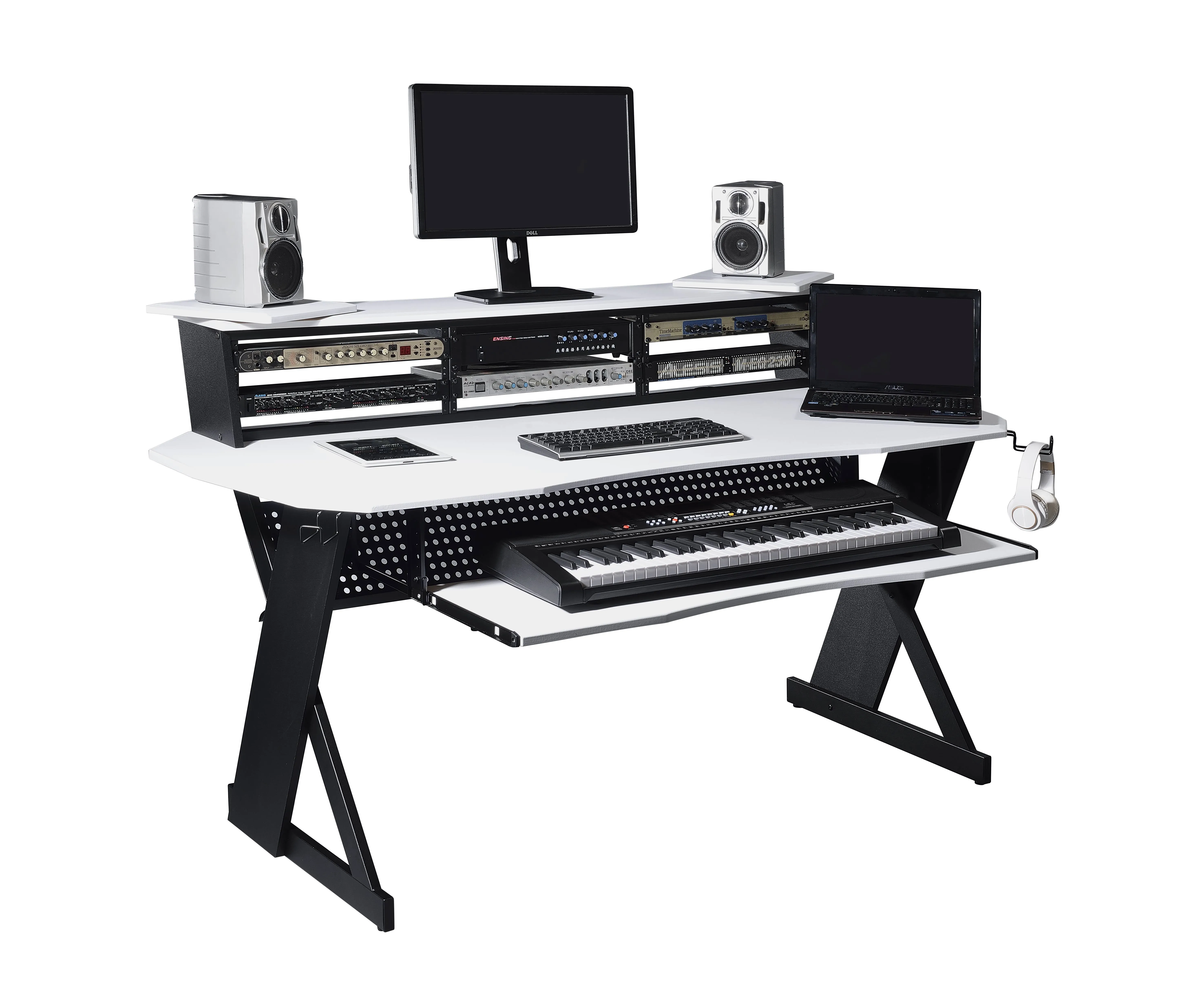 Musiea BE200 Series Music Studio Desk Workstation with 2 x 4U Rack (White)