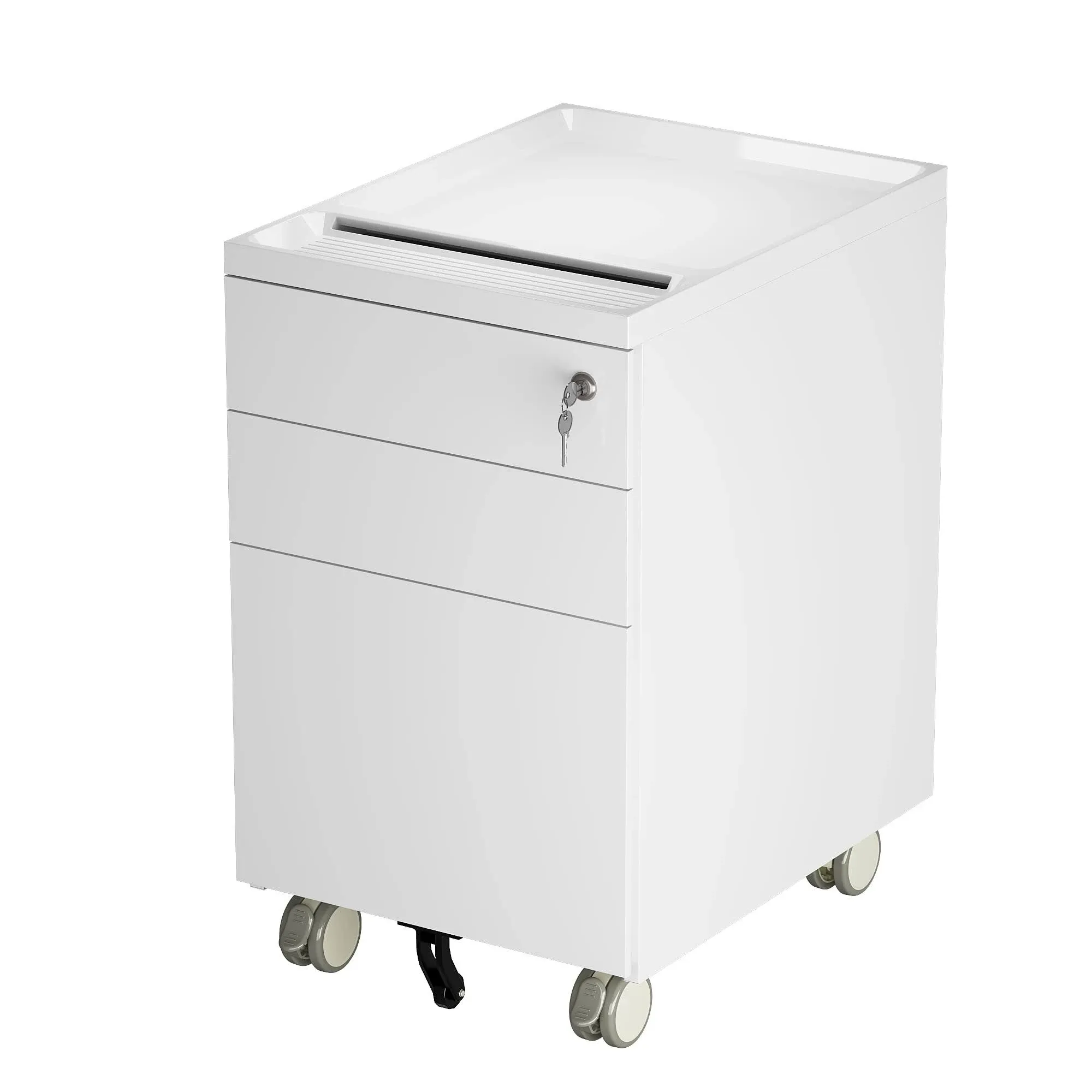 3 Drawer Locking File Cabinet, Fully Assembled Except Casters, Metal Rolling Vertical Filing Cabinet for Legal/Letter/A4 (3-drawer, White)