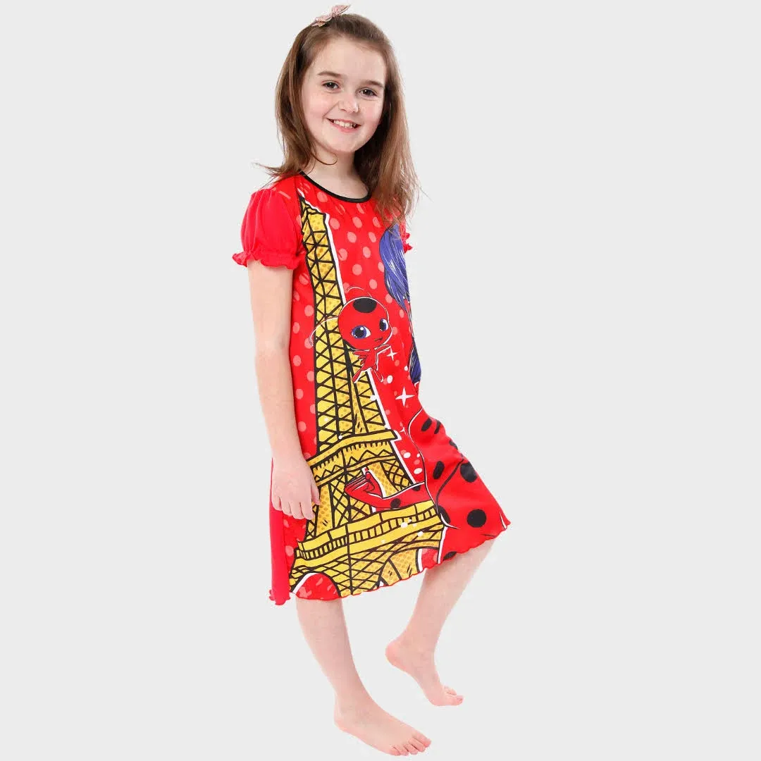 Miraculous Ladybug Nightgown | Polka Dot Girls Nightgown | Tikki Girls' Nightgowns & Sleep Shirts | Sizes 5 To 12, Red