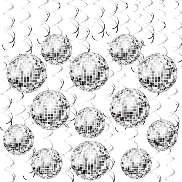 54 Pieces Disco Party Decorations Ball Hanging Swirls 70s Silver 