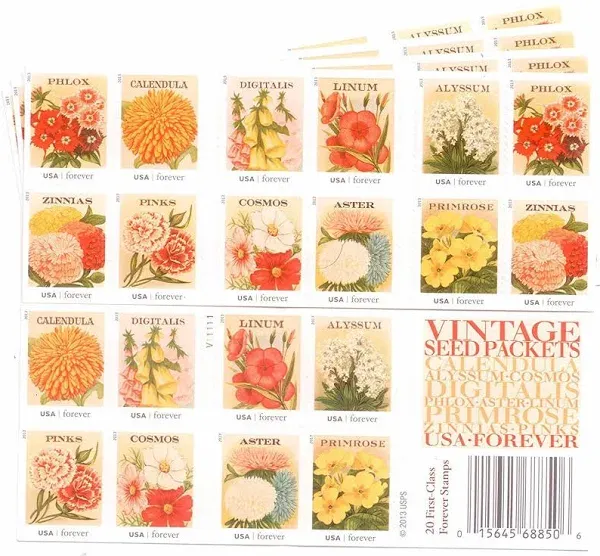 USPS Forever 2013 Vintage Seed Packets 20 Stamps Booklet - SEALED