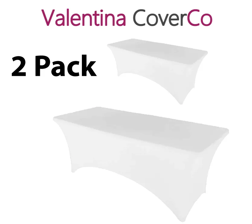 Valentina CoverCo 2 Pack Stretch Spandex Table Covers (White, 6 Foot)