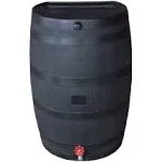 RTS Home Accents Polyethylene 50 Gallon Flat Back Eco Rain Barrel, Black Color