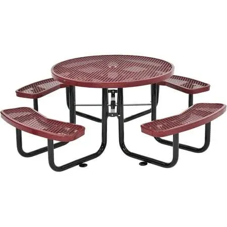 Global Industrial 277150RD 46" Round Picnic Table, Expanded Metal, Red