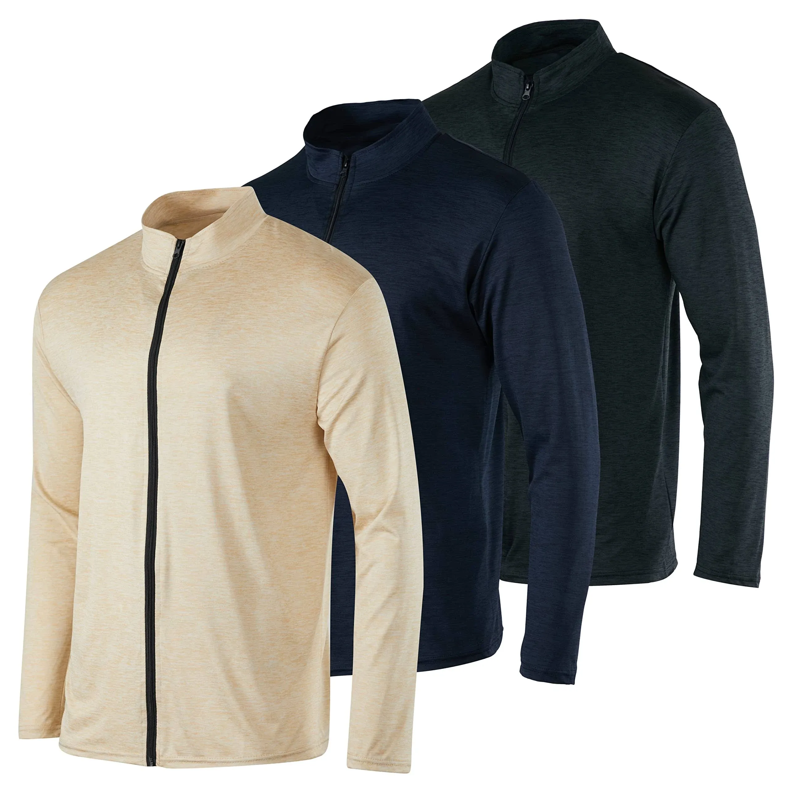 Real Essentials 3 Pack: Mens Dry-Fit Long Sleeve Full Zip Hoodie & Jacket ...