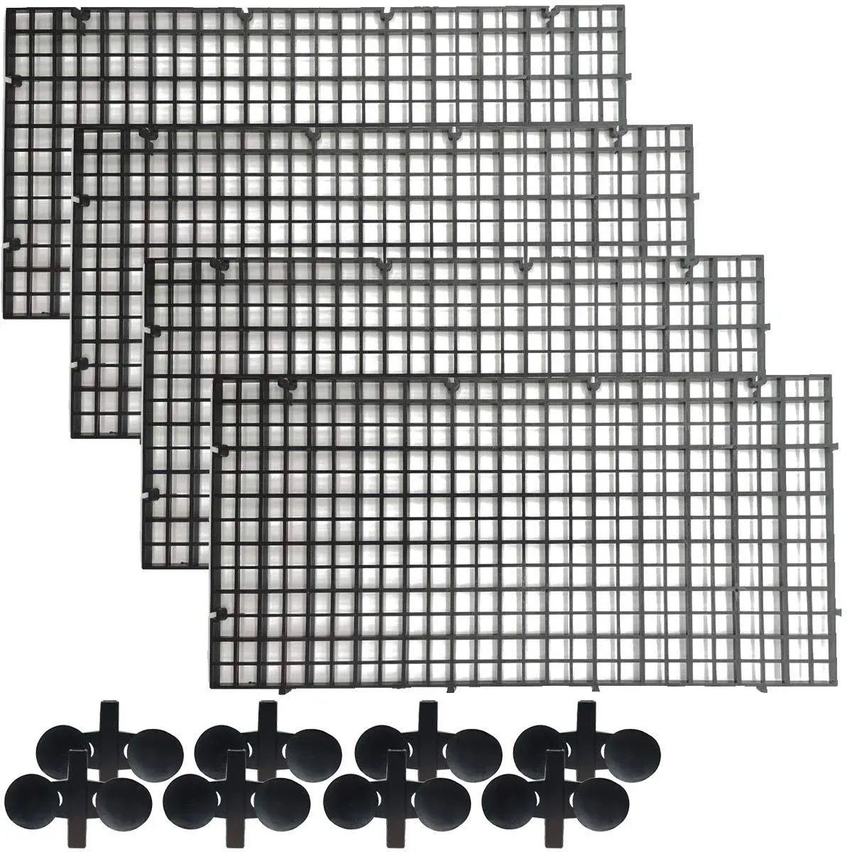 TIHOOD 4PCS Aquarium Divider Tray Plastic Grid Egg Crate Light Black 