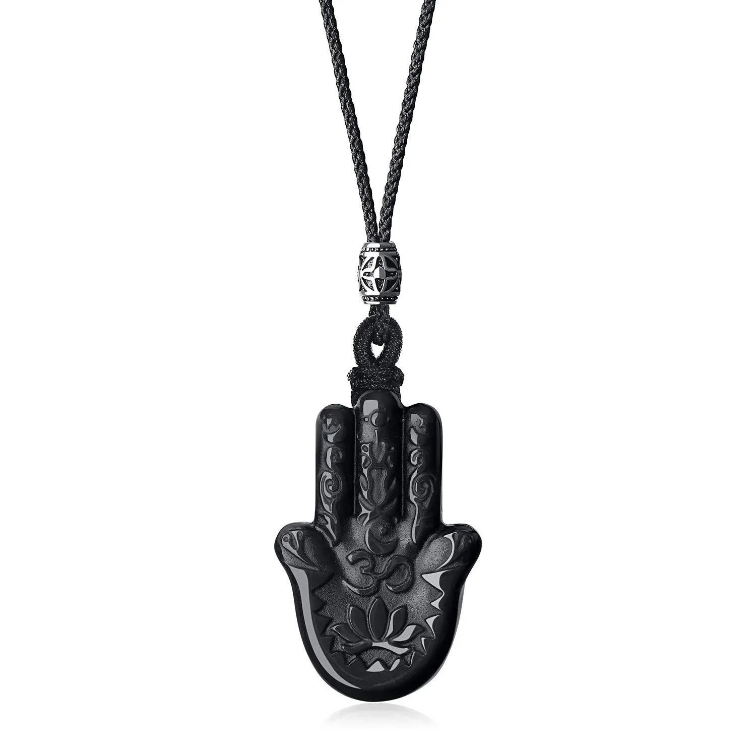 COAI Black Obsidian Healing Hamsa Hand Necklace